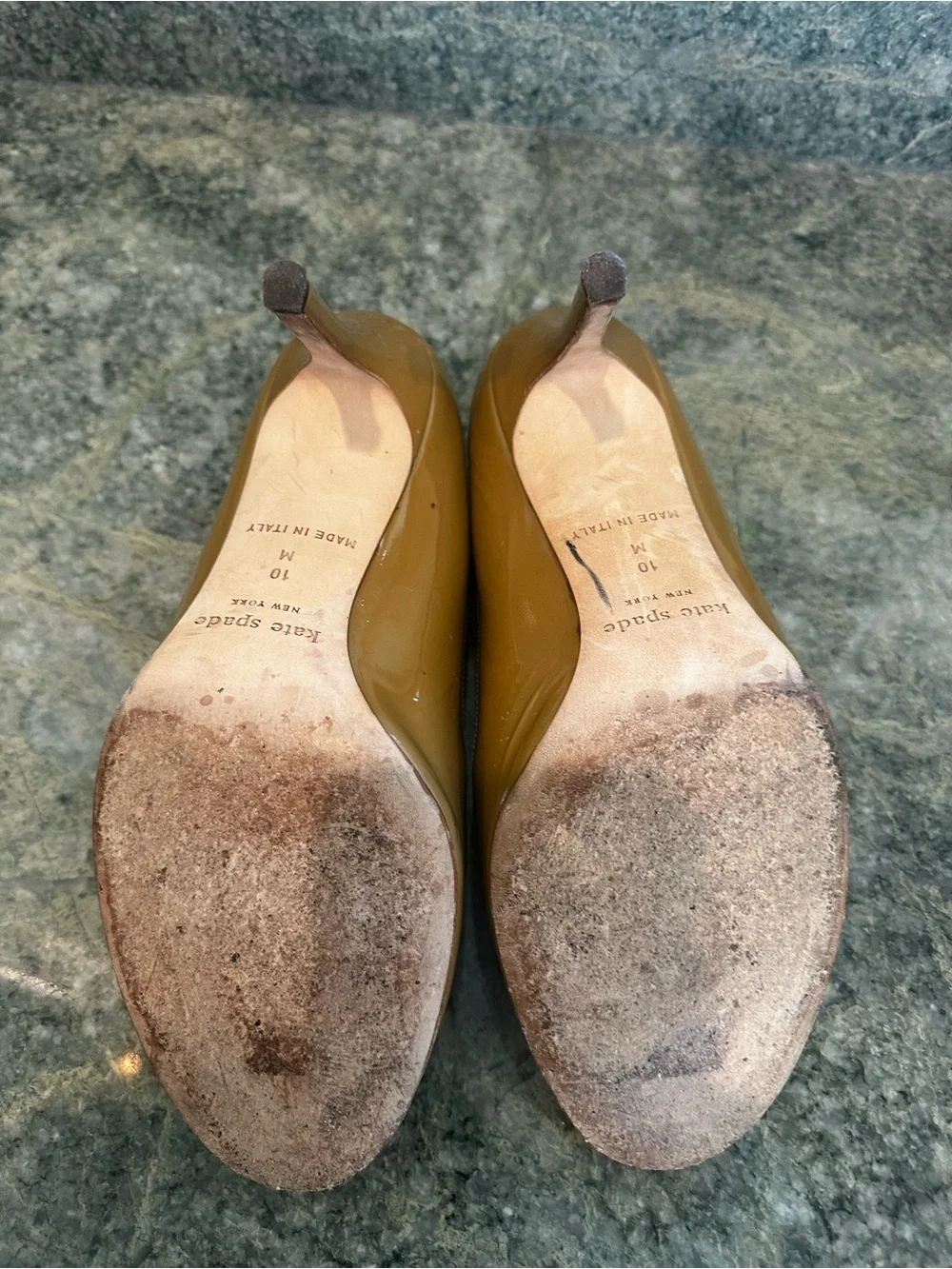 kate spade Glossy Tan Mary Jane Pumps with Chain Strap